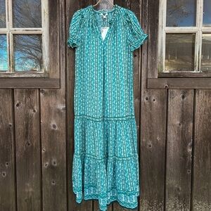 Chelsea & Violet Dress Maxi Teal Boho Cottagecore Floral Peasant Prairie XS NWT